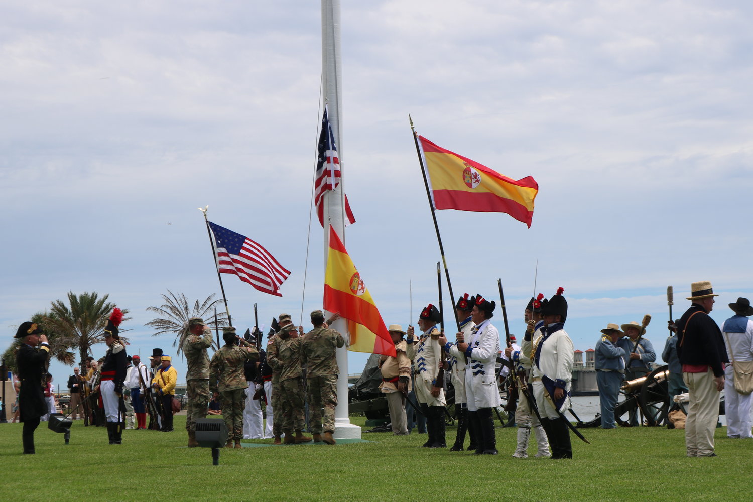 Members of the Florida National Guard lower the Spanish flag and raise the American flag to celebrate the 200th anniversary of Florida becoming a U.S. territory in St. Augustine on July 10.